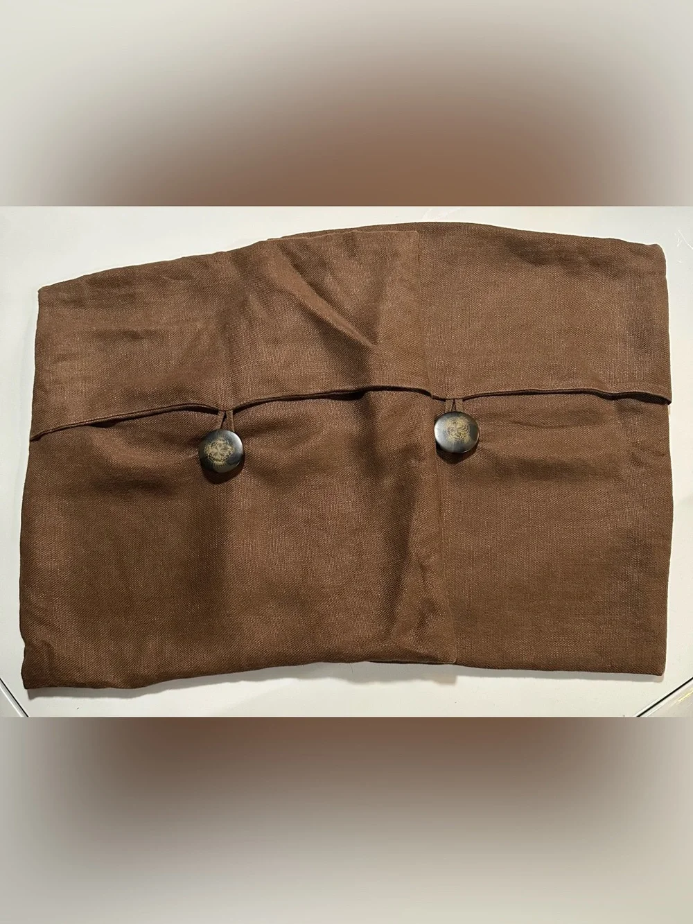 POTTERY BARN Pillow Cover Textured 100% LINEN Big Button Brown 18” X 18”